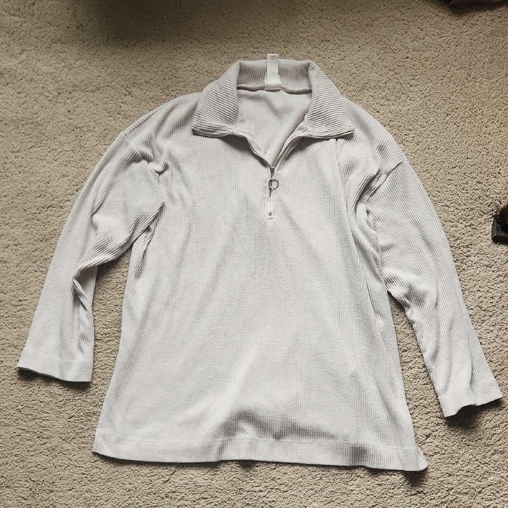 H&M Oversized Light Beige Ribbed Crewneck Sweater